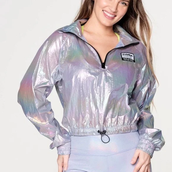 Zumba High Neck Futuristic Crop Pullover jacket Size Large - Picture 3 of 7